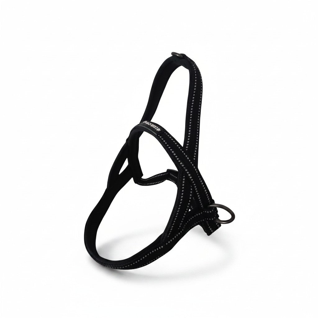 Harnais norvégien Expert LOVE STORY noir taille M avec détails réfléchissants et anneau métallique dorsal pour attacher une laisse.