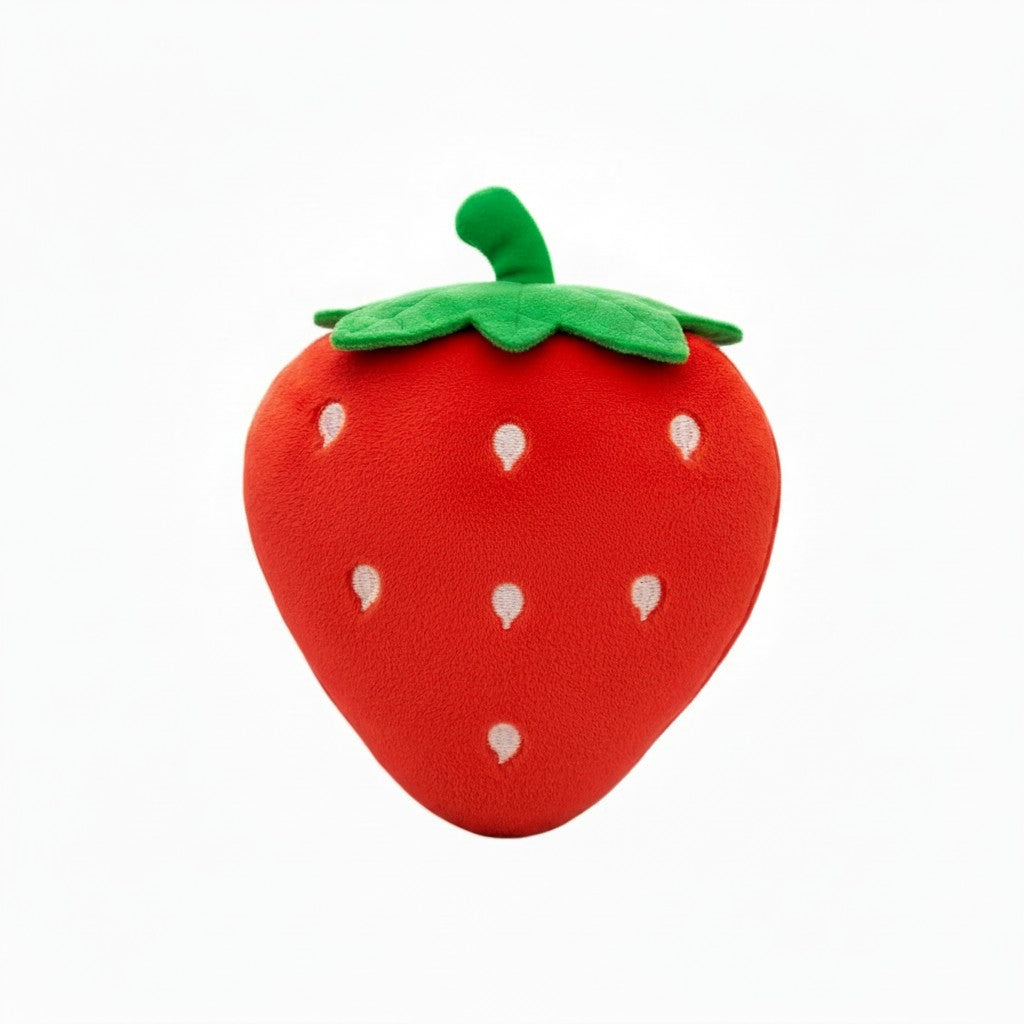 Jouet peluche chien fraise rouge kawaii qui couine