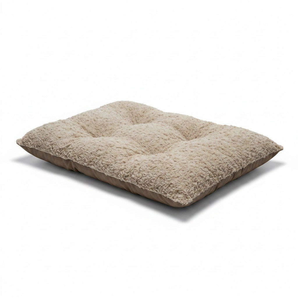 Lit rectangulaire beige WAGS&SMILES pour petit chien, avec surface douce et rembourrage matelassé.