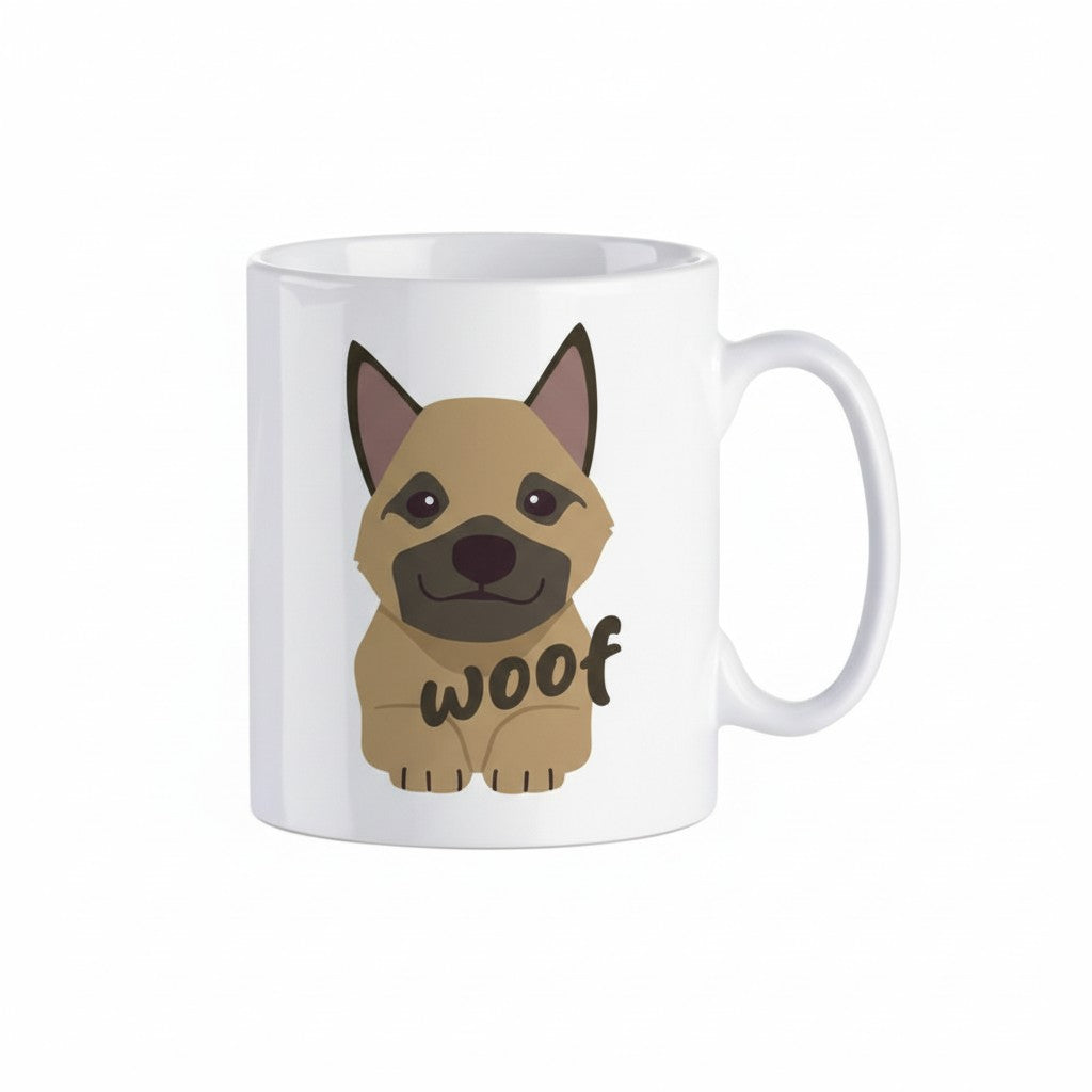 Mug chien berger allemand beige motif woof noir tasse ceramique blanche 350ml