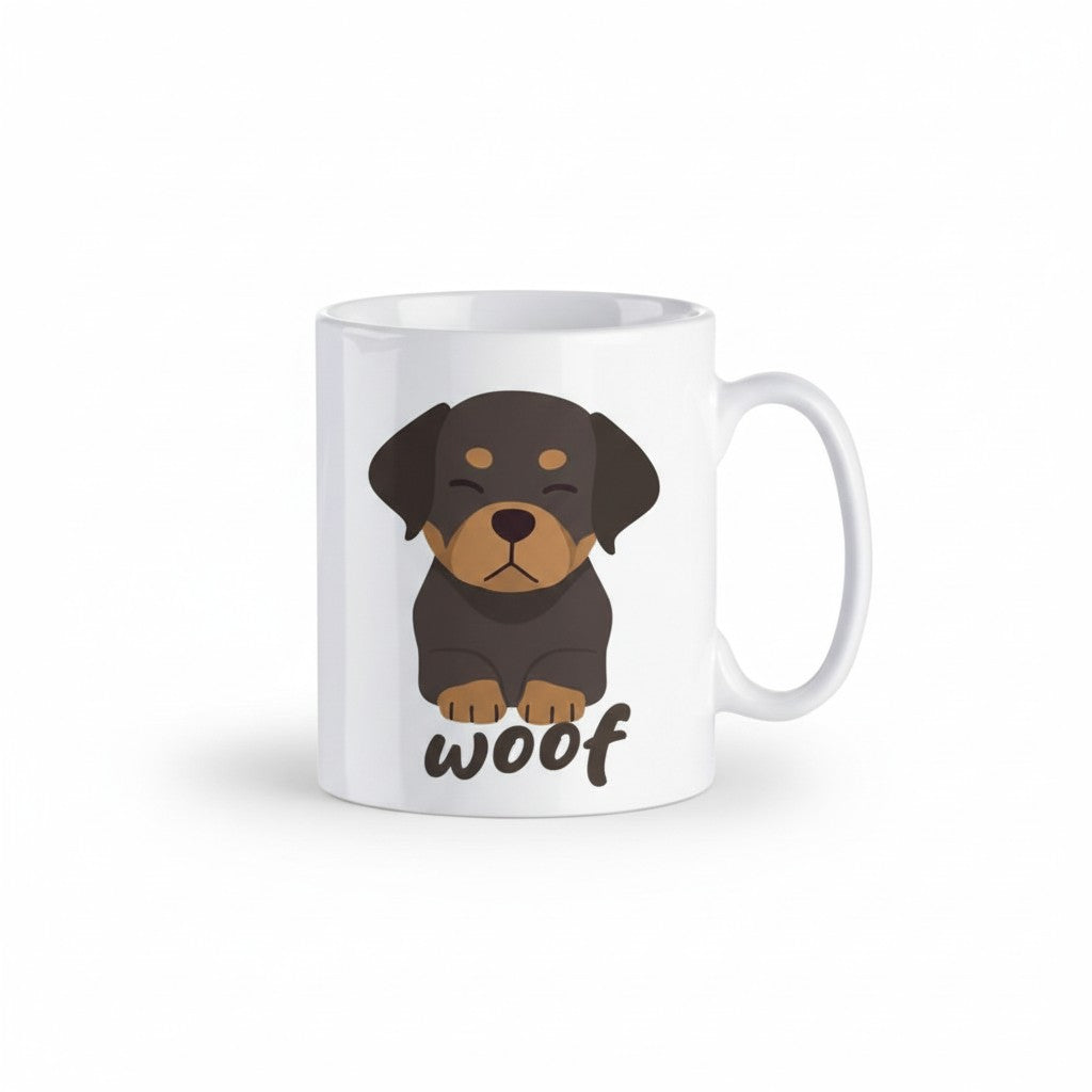 Mug chien rottweiler noir et feu yeux fermes motif woof 