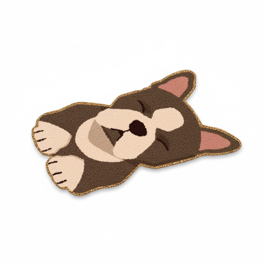 Paillasson tapis entrée forme chien marron bouledogue endormi yeux fermes antidérapant kawaii
