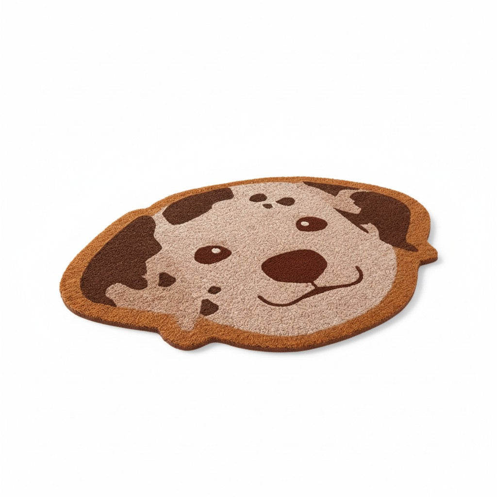 Paillasson forme tête chien dalmatien blanc taches marron tapis entrée original kawaii