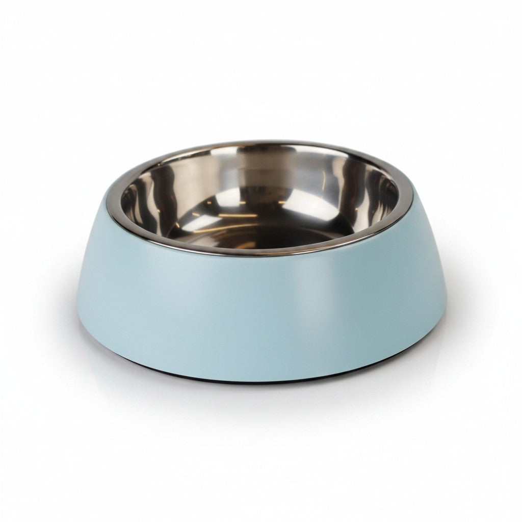 Gamelle The DoggyBowl Metallic Pet-Joy taille S, de 10 cm de diamètre et 190 ml, avec bol intérieur amovible en acier inoxydable, beu.