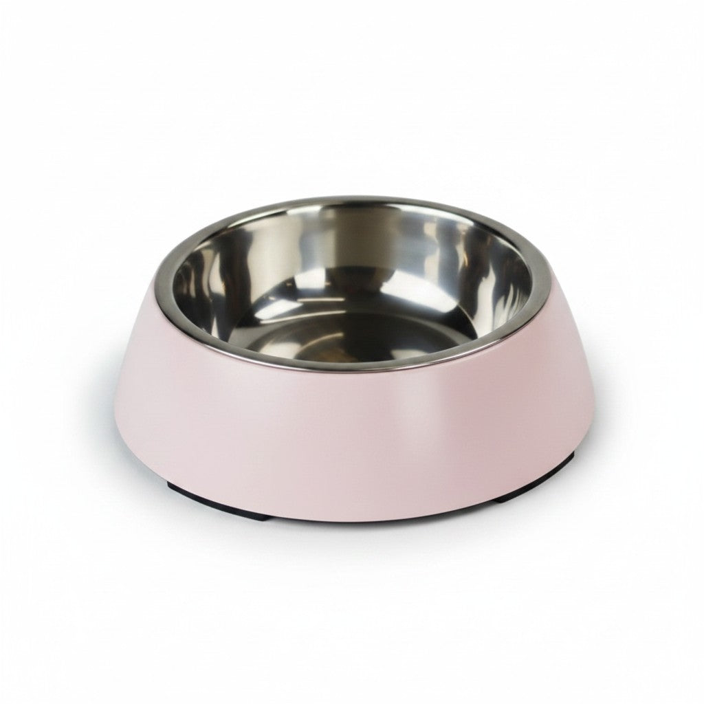 Gamelle The DoggyBowl Metallic Pet-Joy taille S, de 10 cm de diamètre et 190 ml, avec bol intérieur amovible en acier inoxydable, rose.