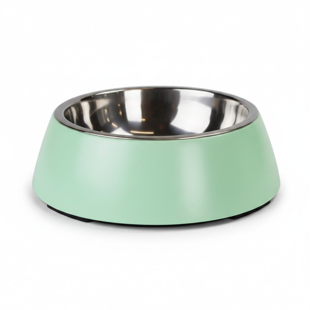 Gamelle The DoggyBowl Metallic Pet-Joy taille S, de 10 cm de diamètre et 190 ml, avec bol intérieur amovible en acier inoxydable, vert.