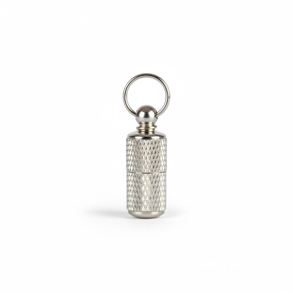 Tube porte-adresse LOVE STORY argenté pour chien avec anneau métallique permettant de le fixer facilement au collier.